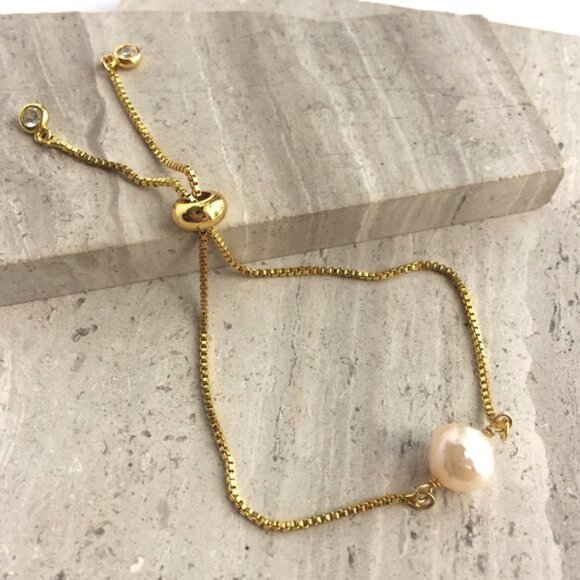JPeace Designs Jewelry - Single Freshwater Pearl Adjustable Gold Bracelet